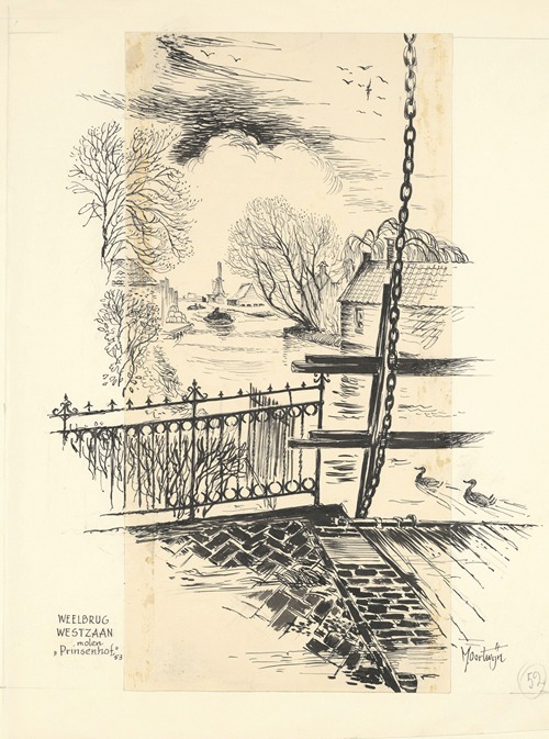 Gezicht vanaf de Weelbrug, tussen Kerkbuurt en J.J. Allanstraat, te Westzaan op molen ‘Het Prinsenhof aan het Relkepad’.