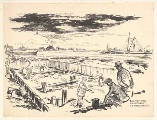 Werkzaamheden aan de nieuwe brug bij Spijkerboor