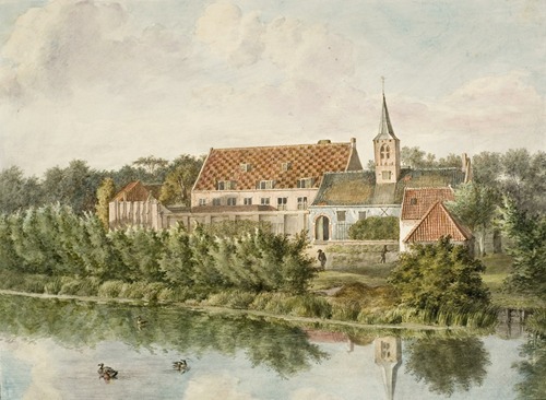 t Buyten Proveniershuis te Haarlem; van de hoogte van de wal te zien