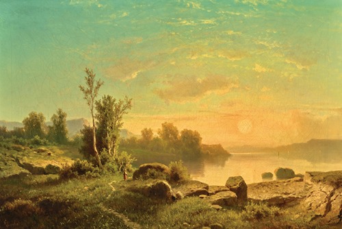 A River Landscape at Sunset