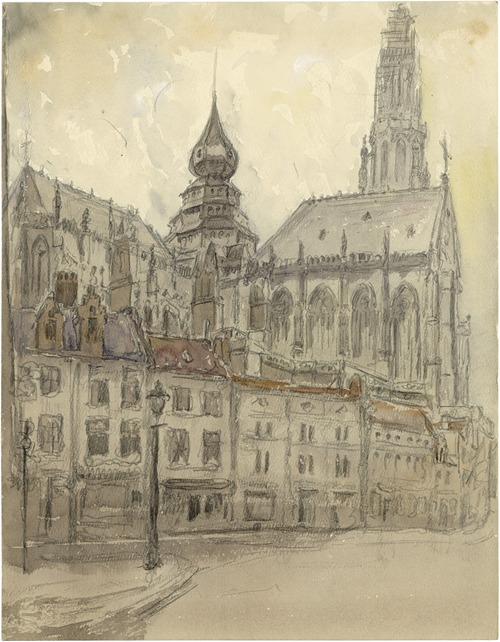 Onze-Lieve-Vrouwe Kathedraal te Antwerpen vanop de Lijnwaadmarkt