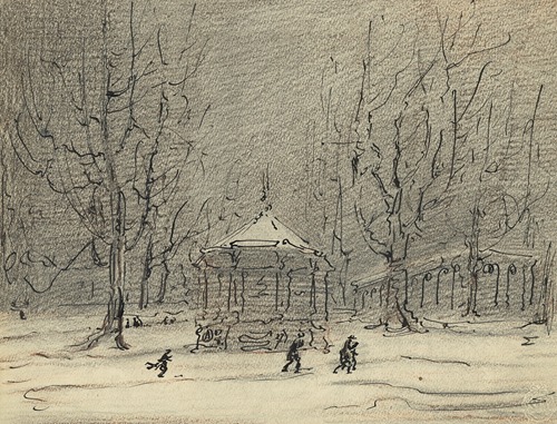 Sneeuwlandschap met kiosk