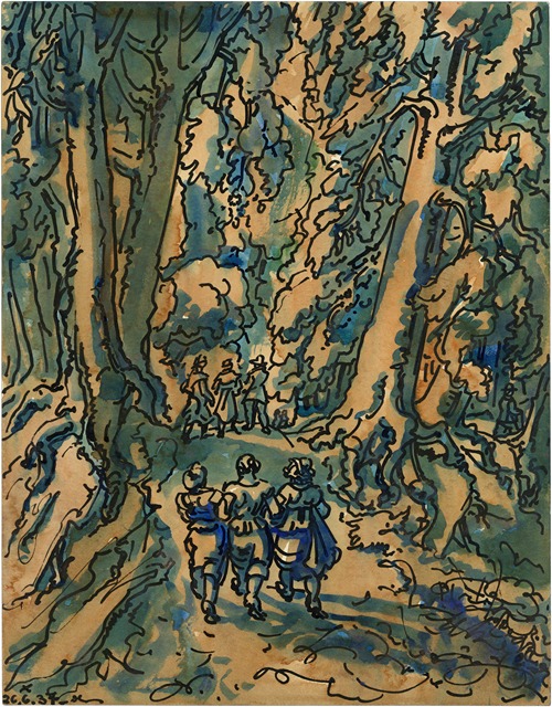 Wandelend gezelschap in een bos