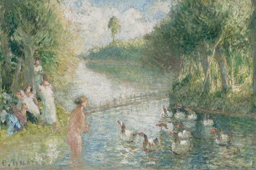 Gardeuses d’oies se baignant