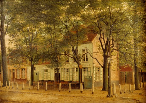 Ingelijst schilderij met voorstelling van de oude herberg ‘De Dikke Mee’