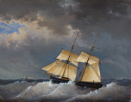 De brik ‘Courier’ op wilde zee
