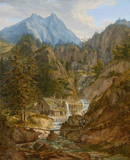 Mühle an einem Gebirgsbach vor dem Watzmannmassiv