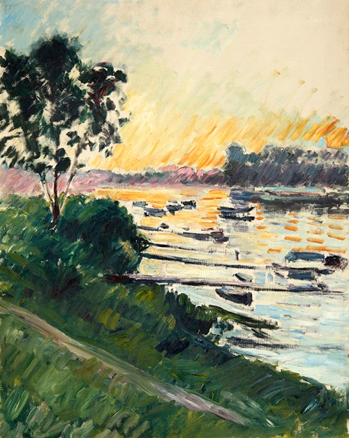Bord de Seine, effet soleil couchant