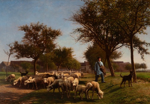 Shepherd with dogs tending his flock
