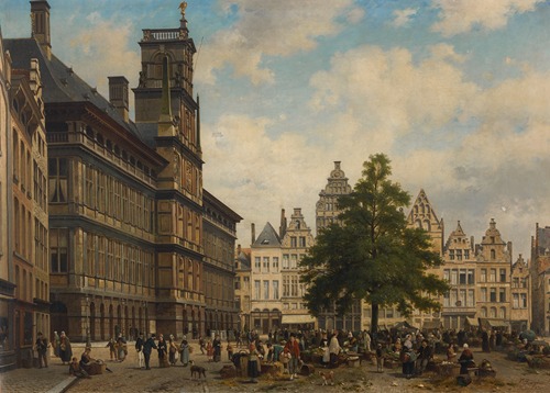 De Grote Markt met vrijheidsboom in 1875