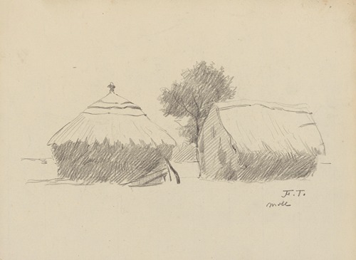 Meule de foin et chaumière
