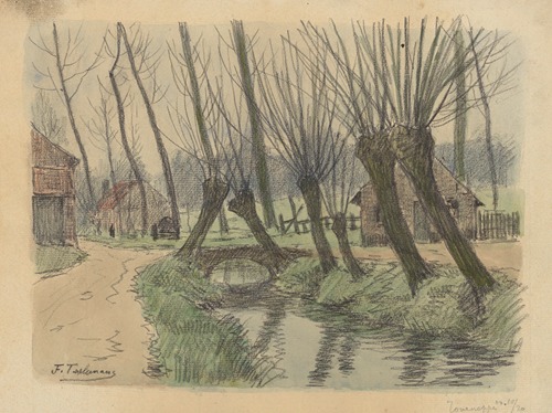 Tourneppe (Dworp) – petit canal bordé de saules, pont et maisonnettes