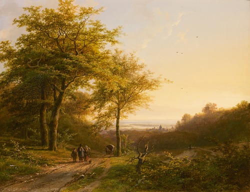 Boslandschap met wandelaars
