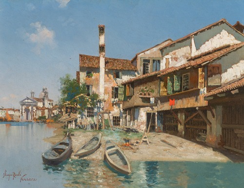 Boats beached along a Venetian canal