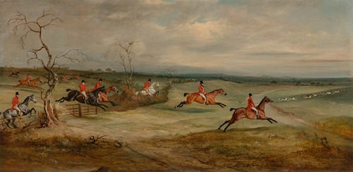 A hunt scurry – The Belvoir Hunt crossing the Smite, with Belvoir Castle in the distance