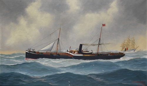 Het stoomschip ‘Ben Macdui’ op woelige zee