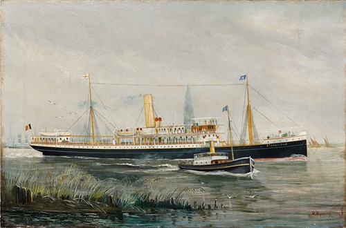 Het stoomschip ‘Stanleyville’ voor de rede van Antwerpen