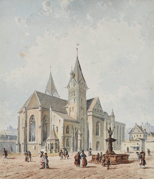 Domplatz in Eichstätt mit Brunnen und zahlreichen Figuren