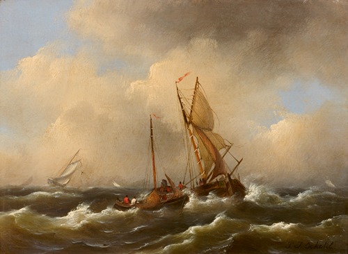 Zeilschepen op woelige zee