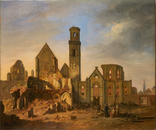 Gezicht op de St.-Michielsabdij na de brand van 27 oktober 1830