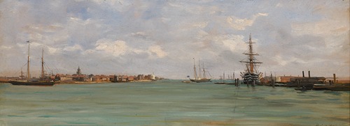 Gezicht op de haven van Portsmouth