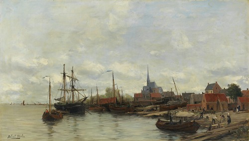 Gezicht op de scheepswerf van de gebroeders Maes te Burcht