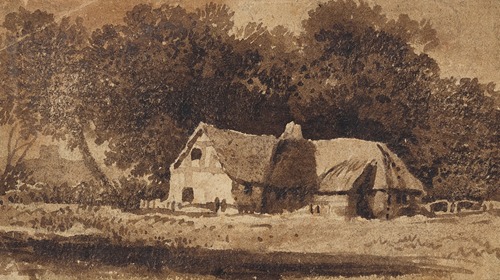 A cottage in a wooded landscape