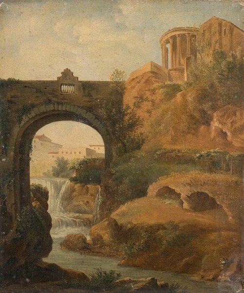 Capriccio with the temple of Vesta and the falls of Tivoli