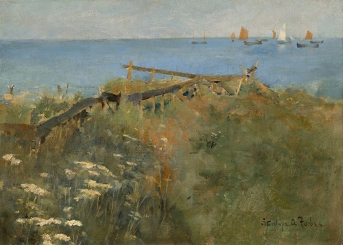 Coastal scene with fishing boats