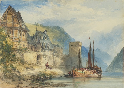 View of a town, possibly Oberwesel, on the Rhine, Germany