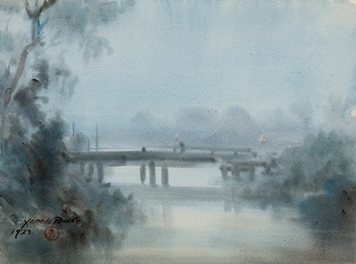 Bridge in Misty Landscape
