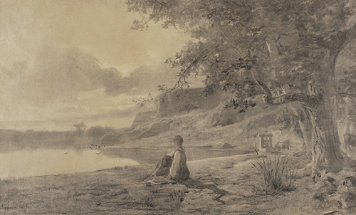 Woman Seated at the Edge of a Pond