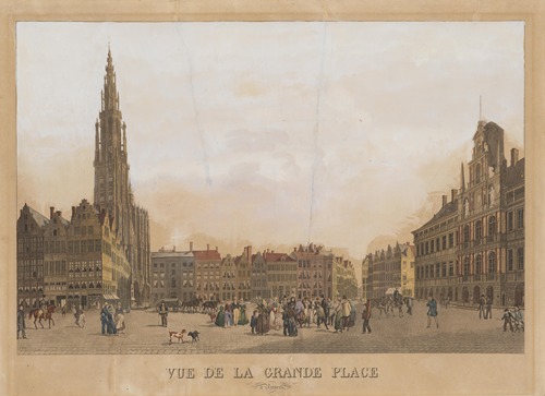 De Grote Markt van Antwerpen, met een zicht op het Stadhuis en de toren van de kathedraal