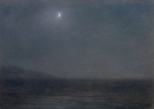 Night Landscape with Sky and Crescent Moon