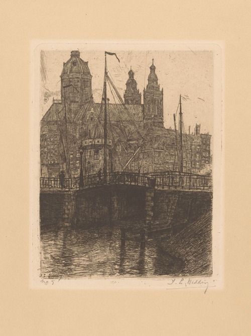 Gezicht op de St. Nicolaaskerk en de Schreierstoren te Amsterdam