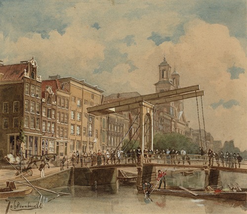 De Houtgracht, later Waterlooplein 27-65, na 1983 129-207, vóór de demping in 1882