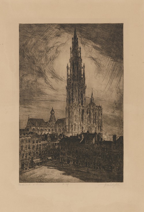 De kathedraal van Antwerpen gezien van de Grote Markt