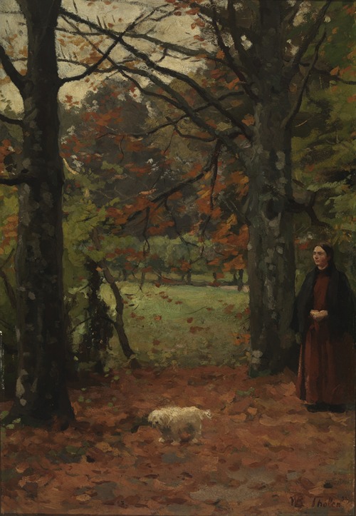 Mevrouw Coba Tholen-Muller, wandelend in het bos