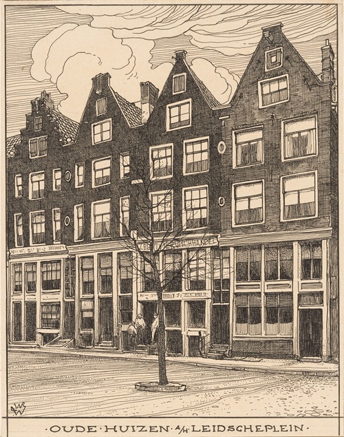 Oude huizen aan het Leidscheplein te Amsterdam