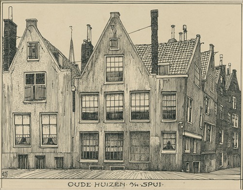 Oude huizen aan het Spui te Amsterdam