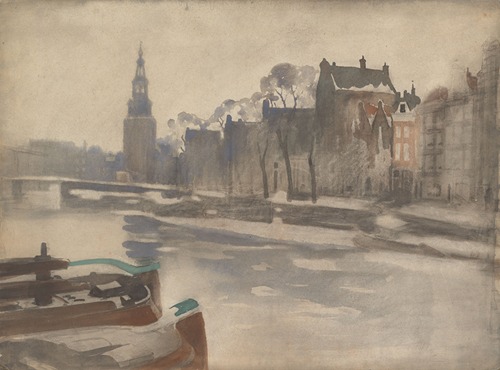 Gezicht over de Oude Schans op de Montelbaanstoren