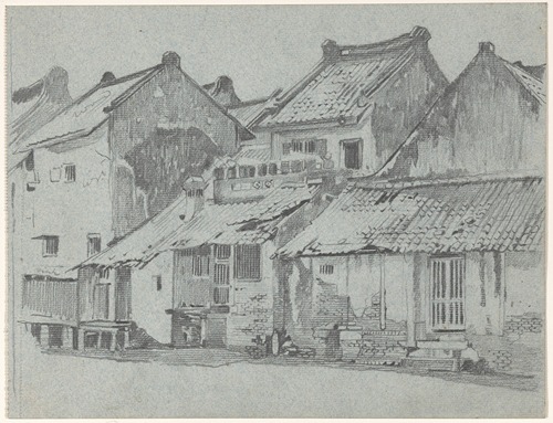 Huizen aan de rivier te Batavia