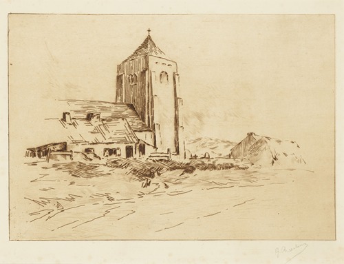 Landschap met O.L.Vrouw-ter-Duinen te Mariakerke bij Oostende