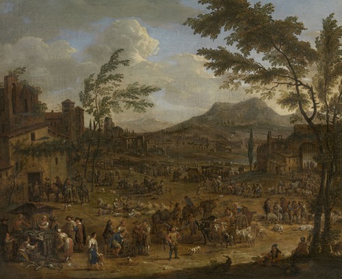 Italianate Landscape with Market Scene
