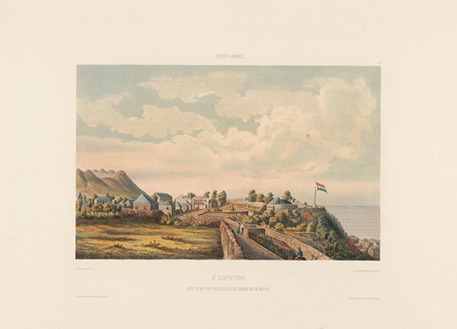 St. Eustatius. Gezigt op het Fort Oranje, de krater, genomen van de pastorij