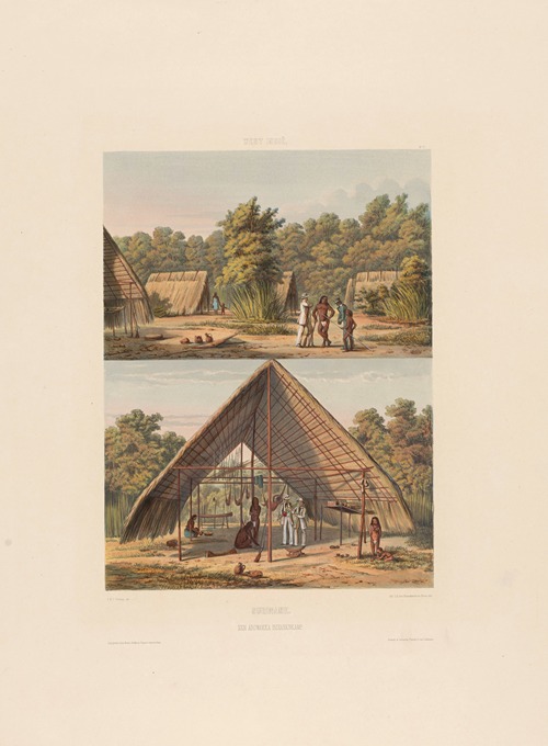 Suriname. Een Arowakka indianenkamp