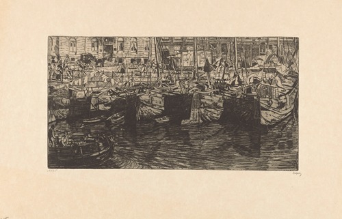 Schepen in het Damrak in Amsterdam