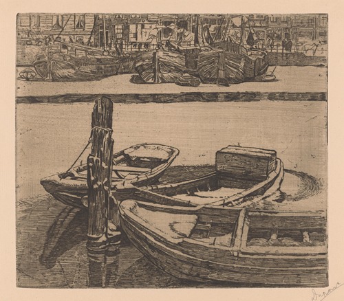 Schepen in het Damrak in Amsterdam