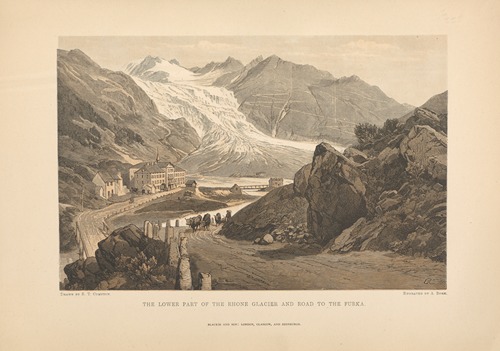 E.‎ ‎T.‎ ‎Compton – The‎ ‎Lower‎ ‎Part‎ ‎of‎ ‎the‎ ‎Rhone‎ ‎Glacier‎ ‎and‎ ‎Road‎ ‎to‎ ‎Furka