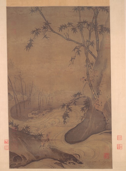 Bamboo and Ducks by a Rushing Stream